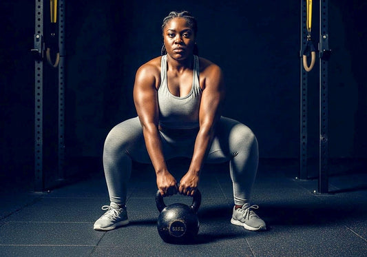 Femme en salle de sport soulevant un poids lors de l’échauffement et de la préparation musculaire avant un entraînement de CrossFit.